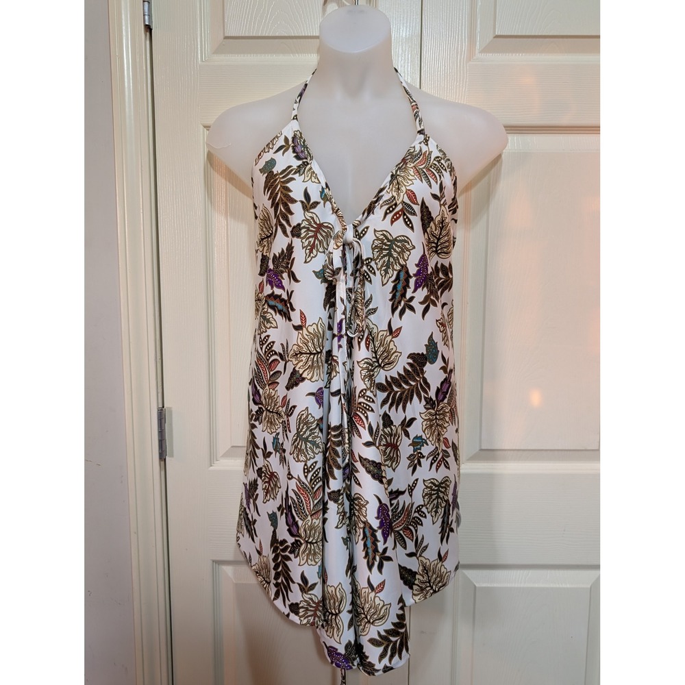 RAMA SHINTA MAS Genuine Silk Batik Halter Dress Handkerchief Hem Boho Resort OS